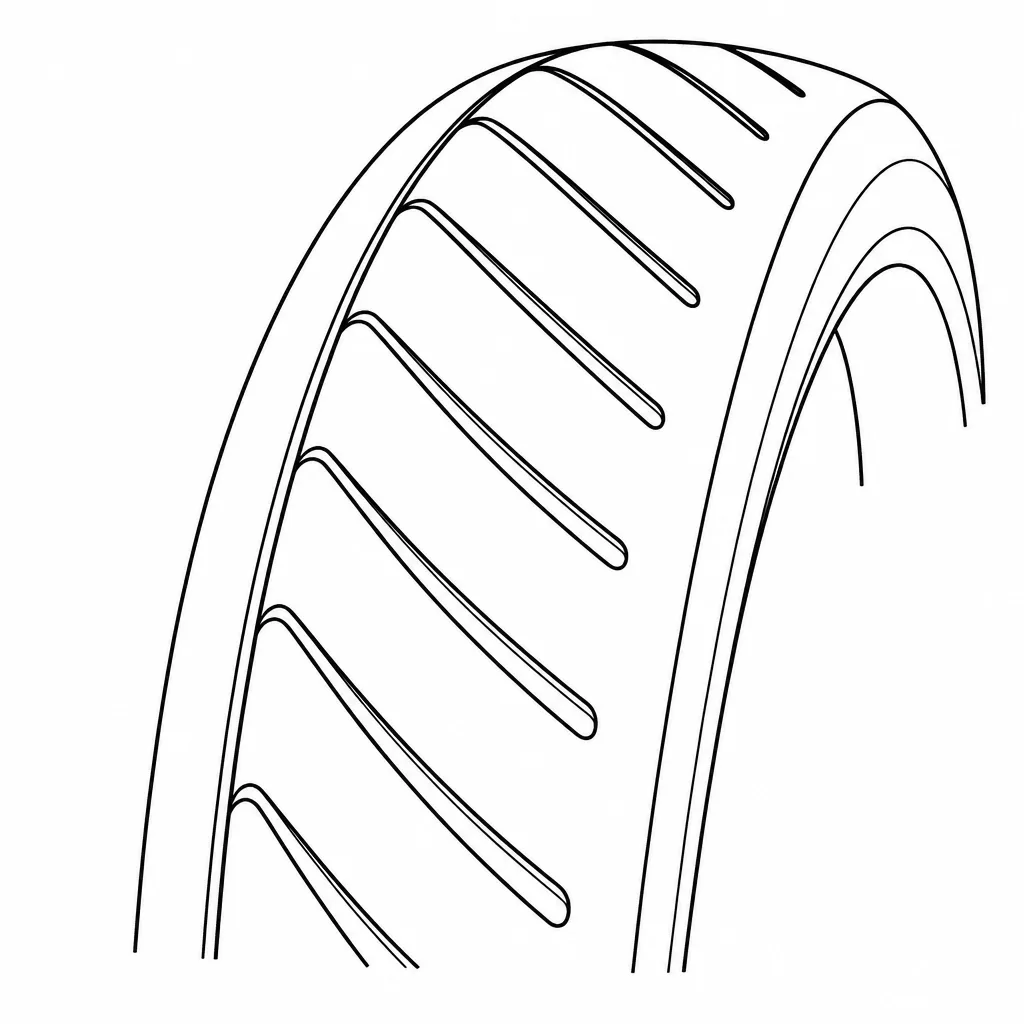 Schéma illustratif : Bandes de gomme courbes, longues et visuellement continues