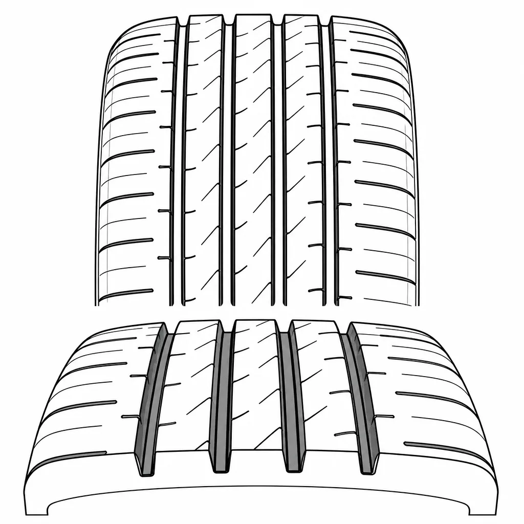 Schéma illustratif : Quatre rainures longitudinales principales, rectilignes et continues