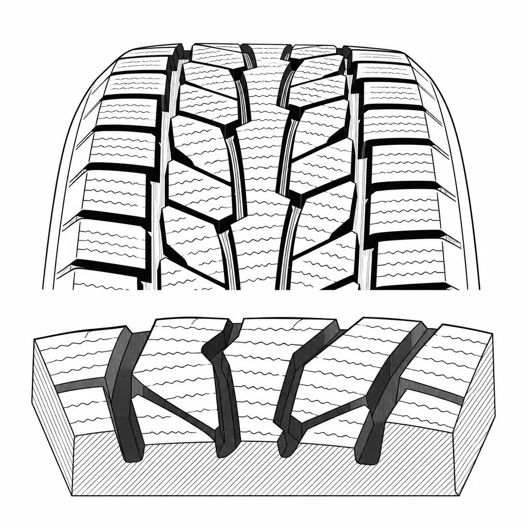 Schéma illustratif : Rapport plein/creux formé par trois rainures sinueuses et de nombreux intervalles obliques