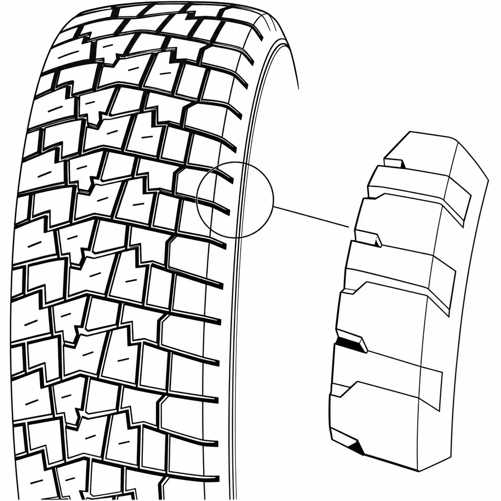 Schéma illustratif : Sections de gomme épaisses aux épaules