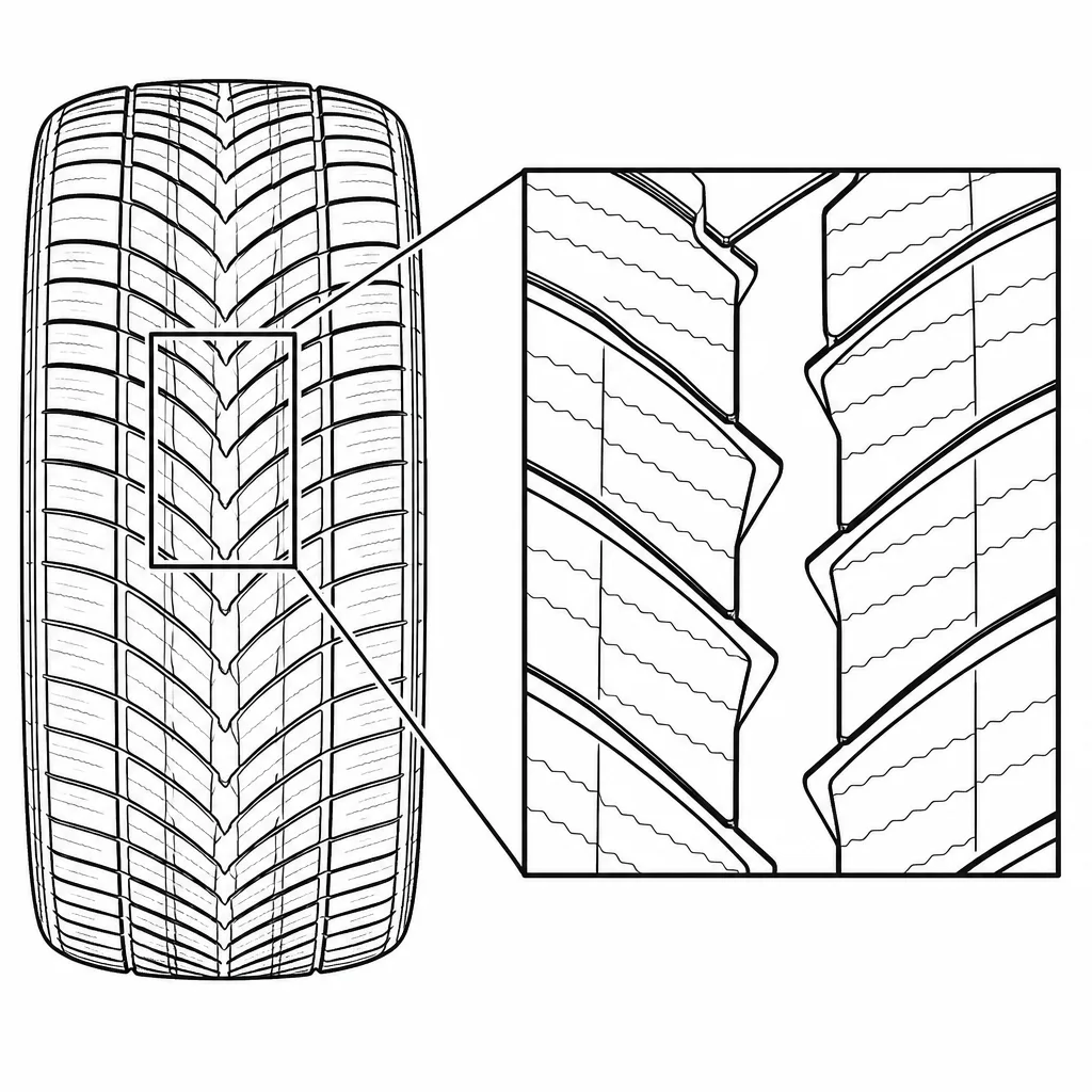 Schéma illustratif : Rainures en zigzag bordant les chevrons centraux