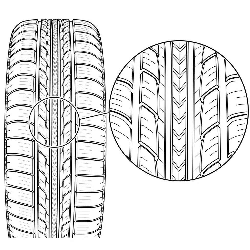 Schéma illustratif : Centre composé de chevrons imbriqués sans nervure pleine