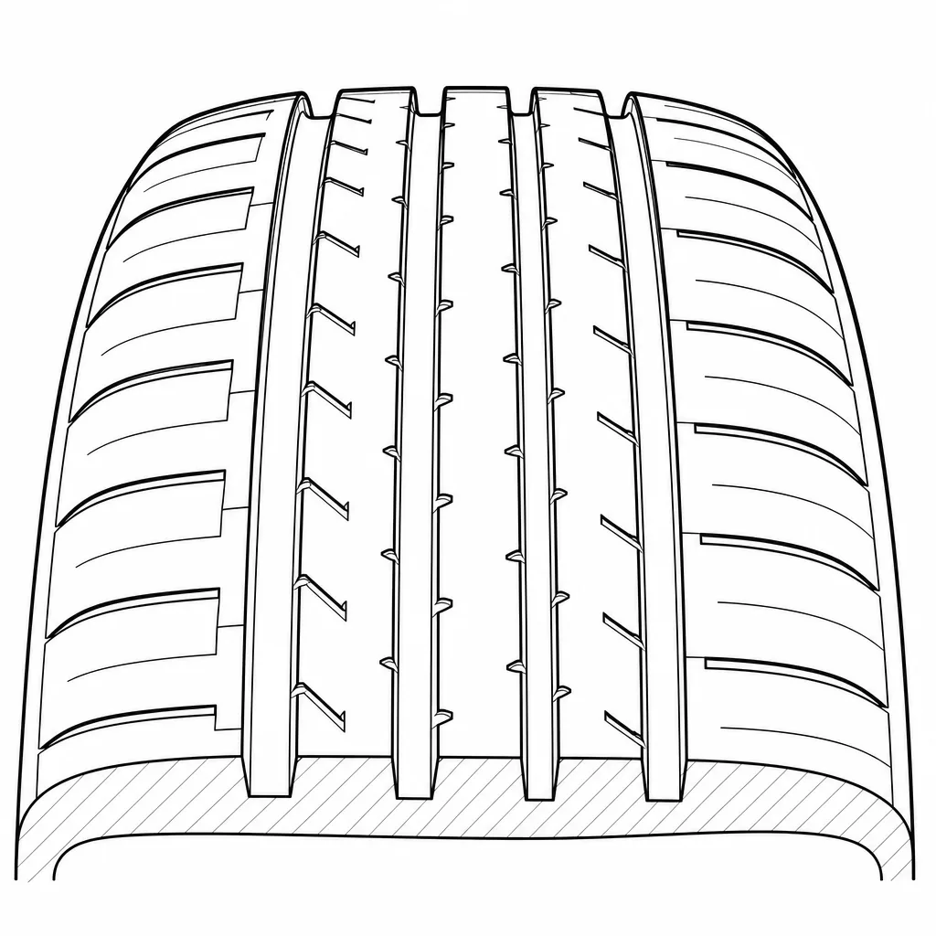 Schéma illustratif : Quatre rainures longitudinales encadrant des bandes de gomme relativement étroites