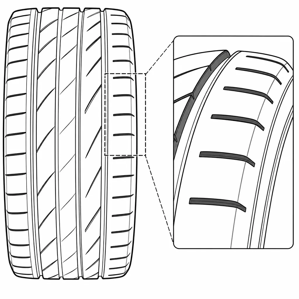 Schéma illustratif : Entailles d’épaule courtes laissant subsister des ponts circonférentiels de gomme