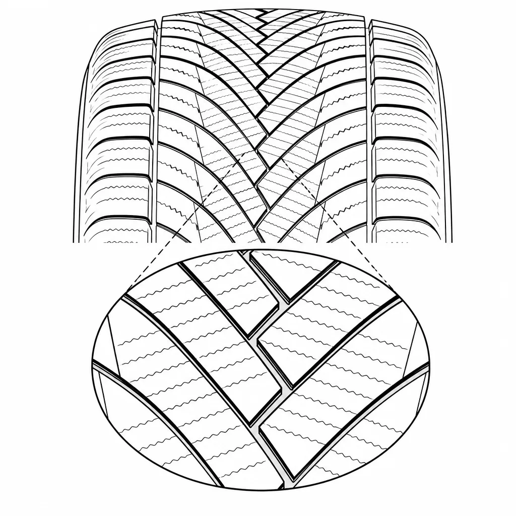 Schéma illustratif : Séparation centrale en zigzag et pointes étroites au sommet des chevrons