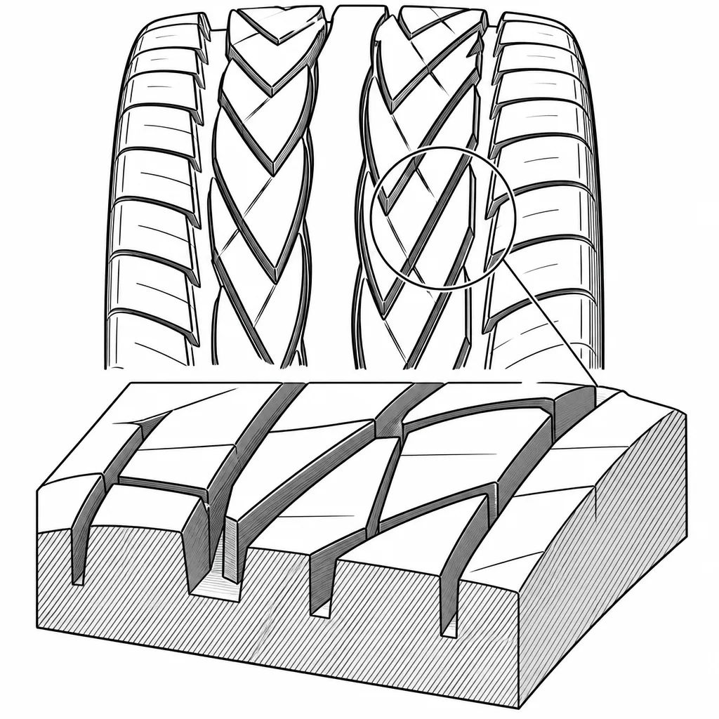 Schéma illustratif : Rainures obliques profondes combinées à des couloirs circonférentiels segmentés