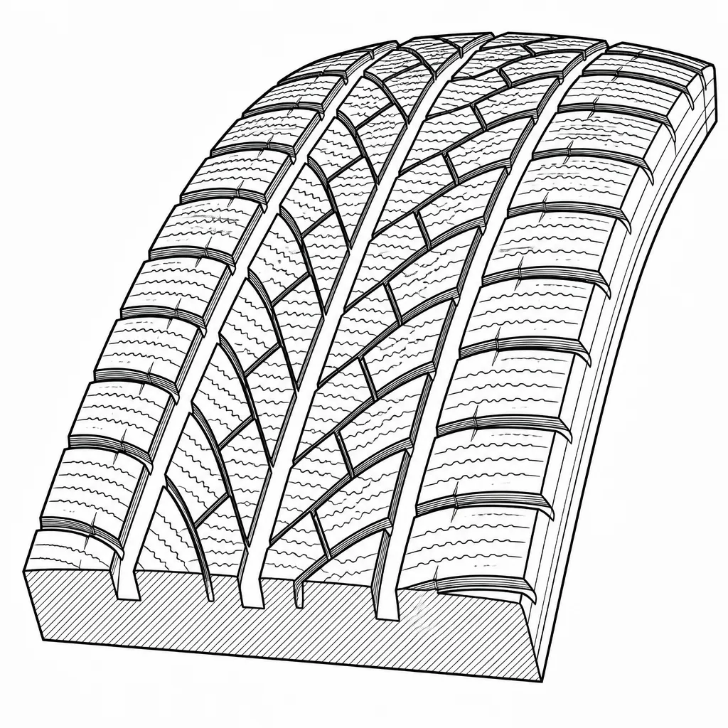 Schéma illustratif : Quatre rainures longitudinales sinueuses combinées à un réseau oblique dense
