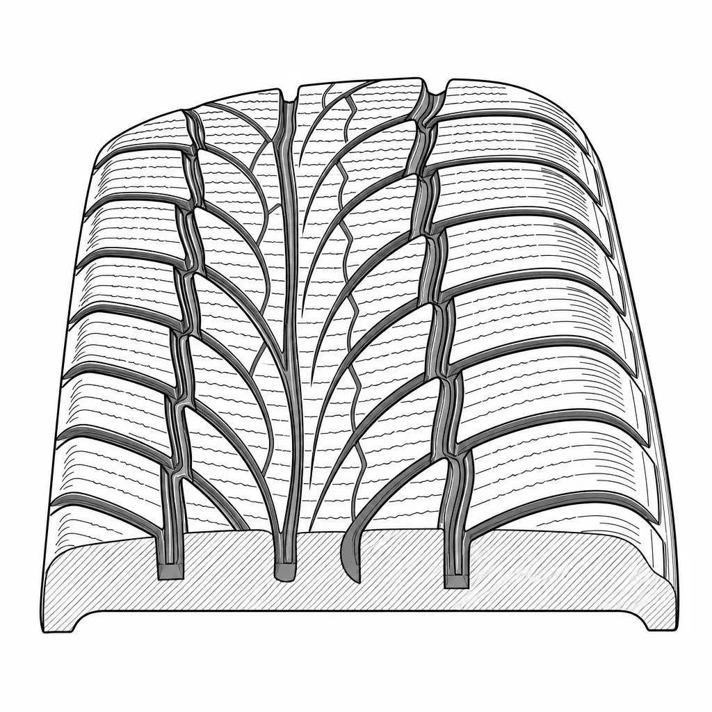 Schéma illustratif : Trois rainures longitudinales sinueuses croisées par des découpes obliques