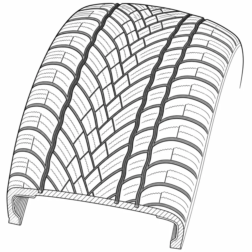 Schéma illustratif : Quatre rainures longitudinales principales à tracé sinueux