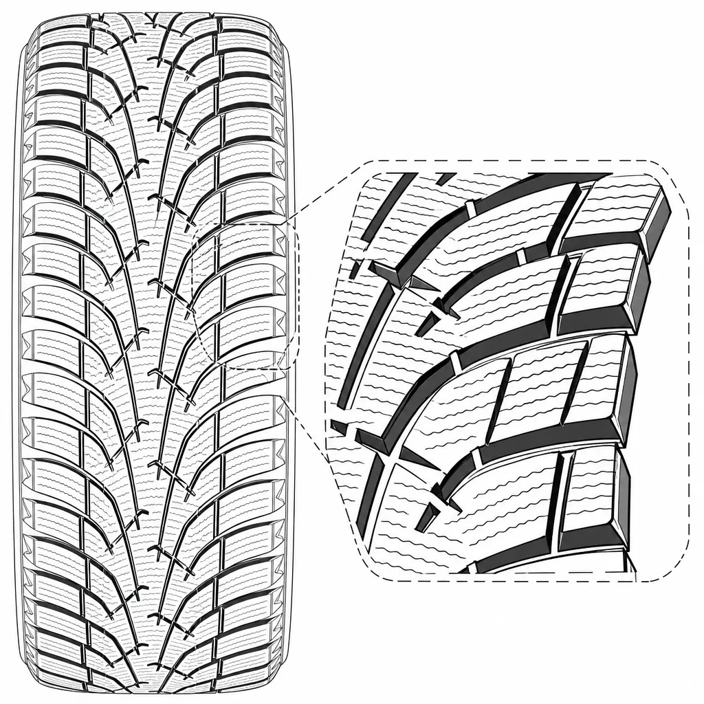 Schéma illustratif : Pavés divisés en doigts de gomme étroits par les incisions