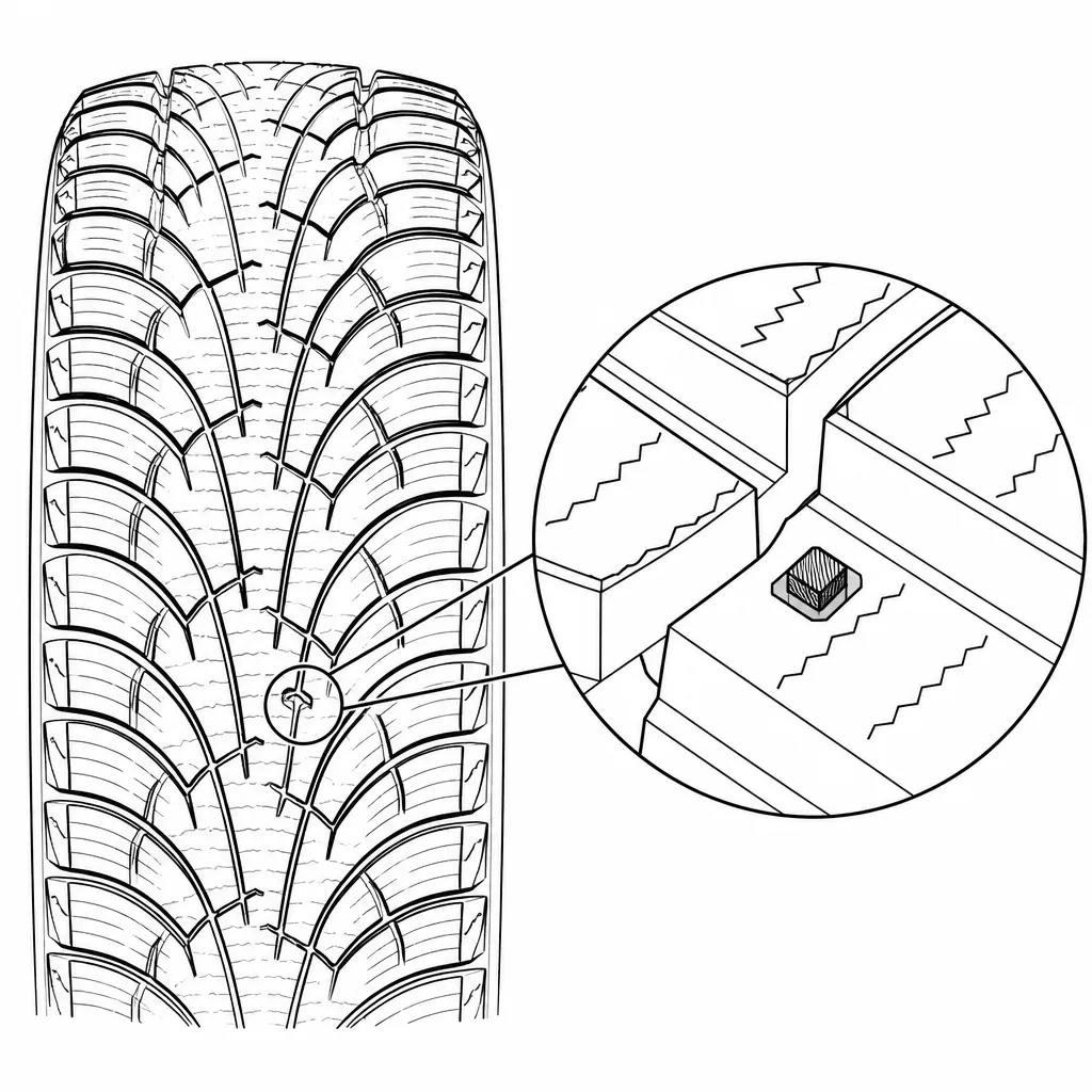 Schéma illustratif : Inserts métalliques logés au milieu de plages de gomme dédiées