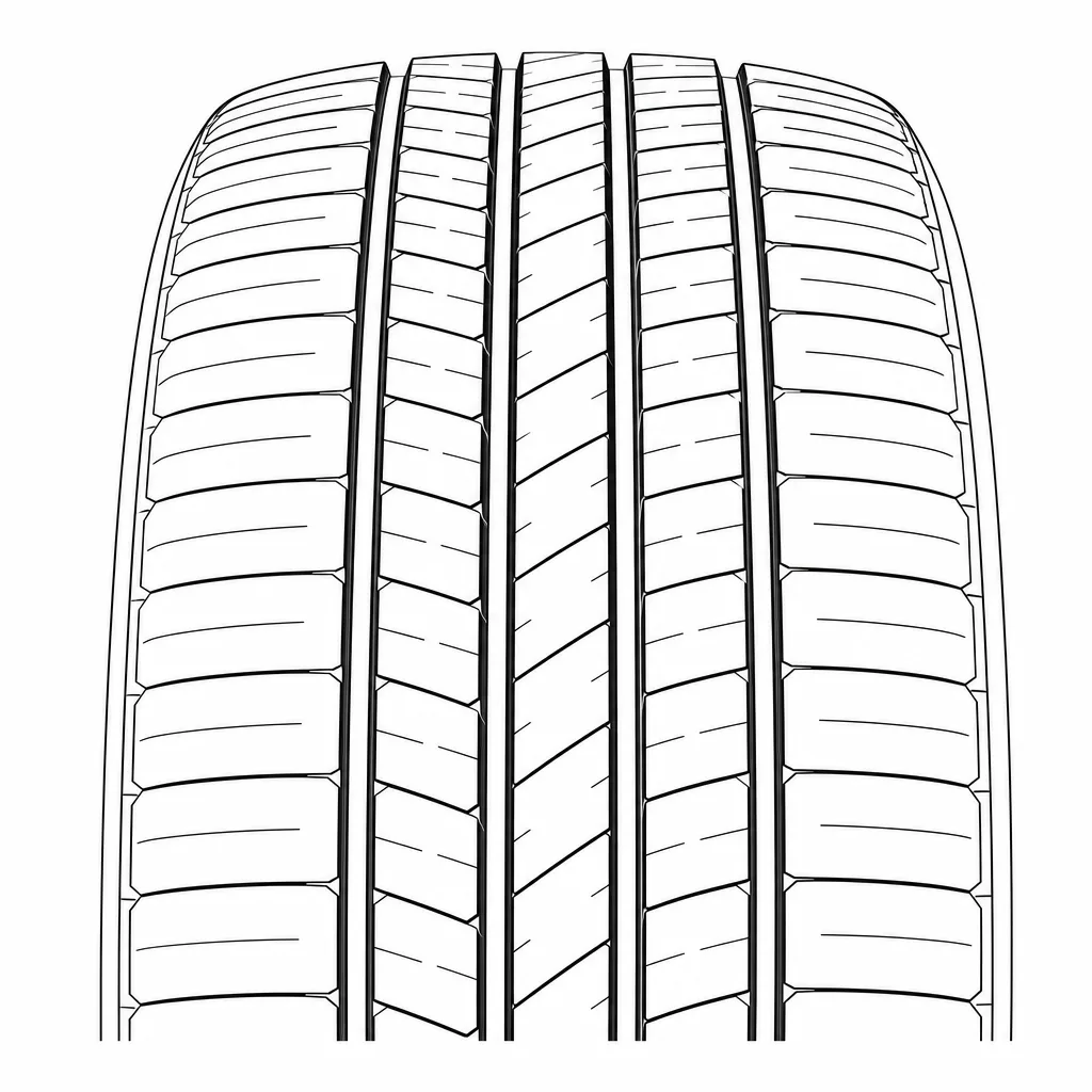 Schéma illustratif : Quatre rainures séparant le sommet en cinq voies de gomme étroites