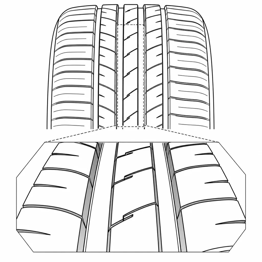 Schéma illustratif : Bande centrale étroite avec incisions obliques