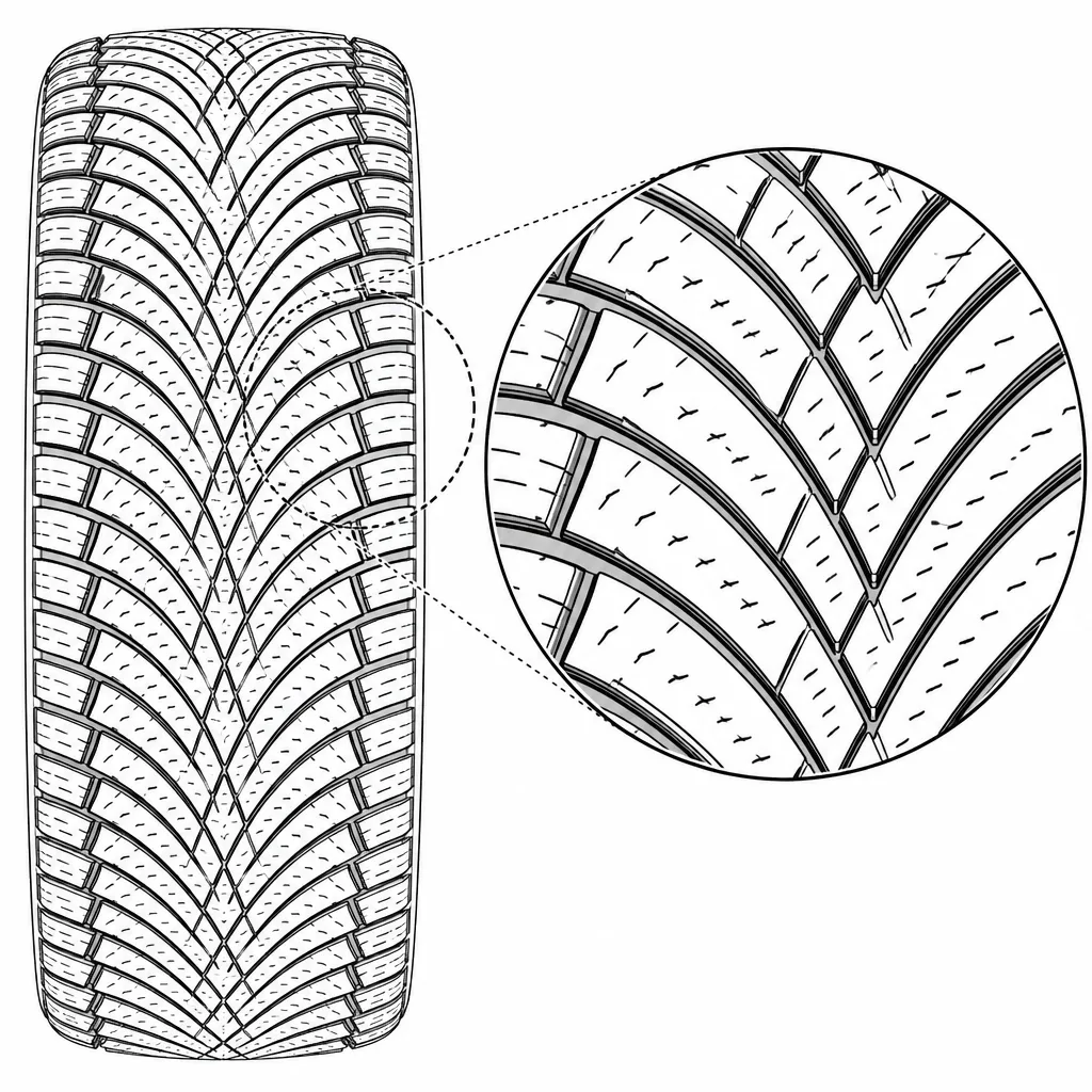 Schéma illustratif : Rapport élevé entre découpes et volume de gomme dans les pavés centraux et intermédiaires