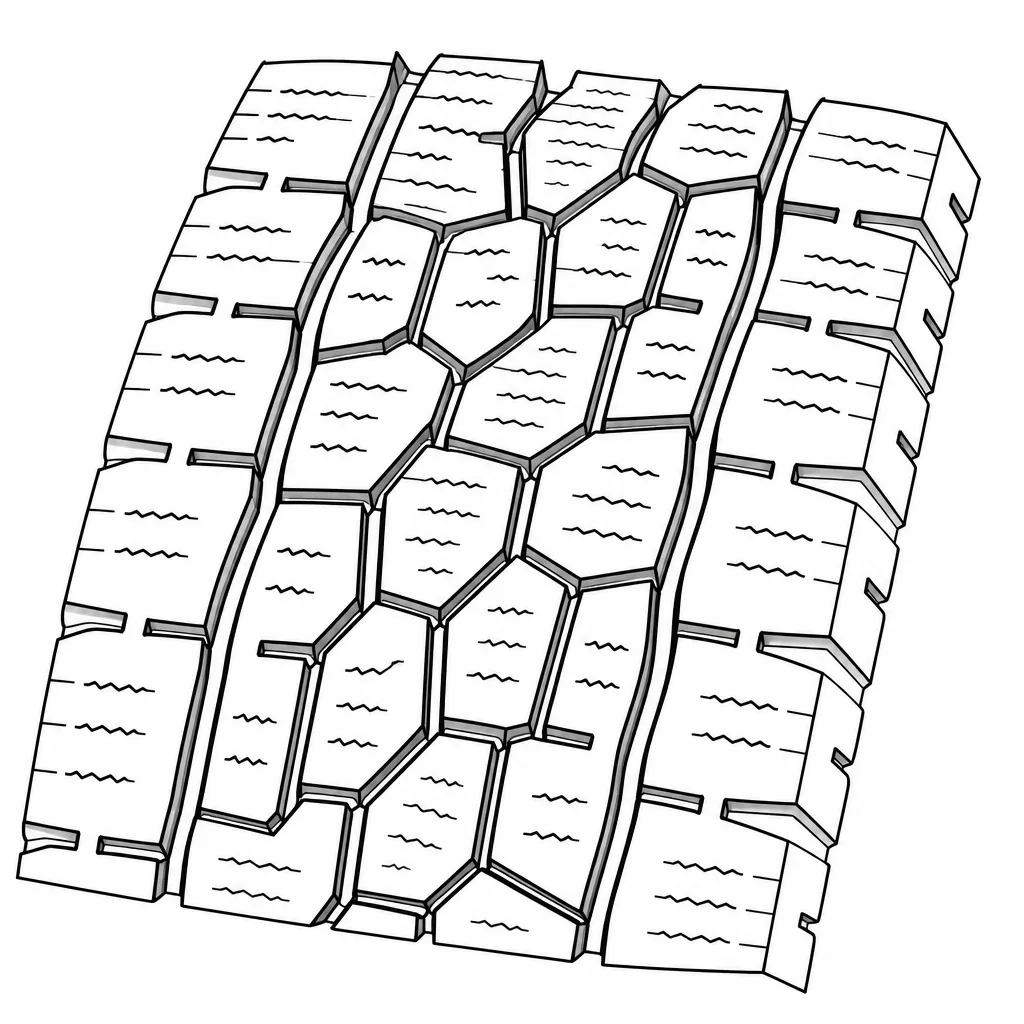 Schéma illustratif : Centre constitué de petits pavés polygonaux et rectangulaires alternés, sans nervure continue
