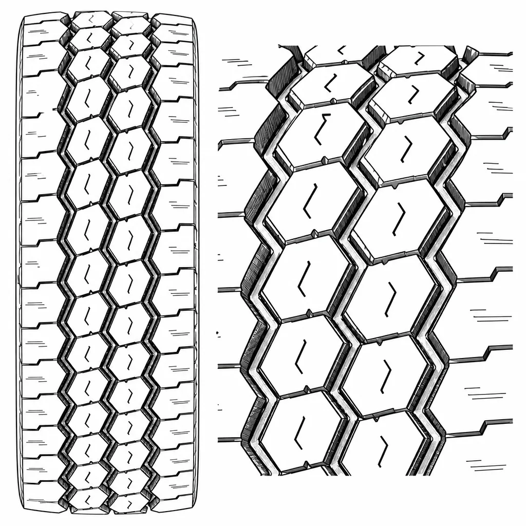 Schéma illustratif : Pavés centraux polygonaux imbriqués sans nervure pleine