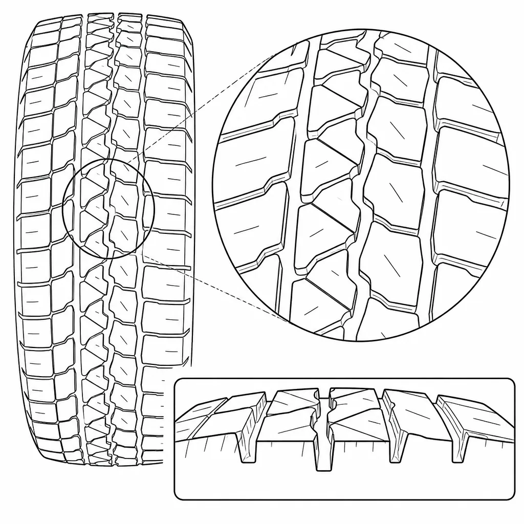 Schéma illustratif : Rainures longitudinales sinueuses à sections variables