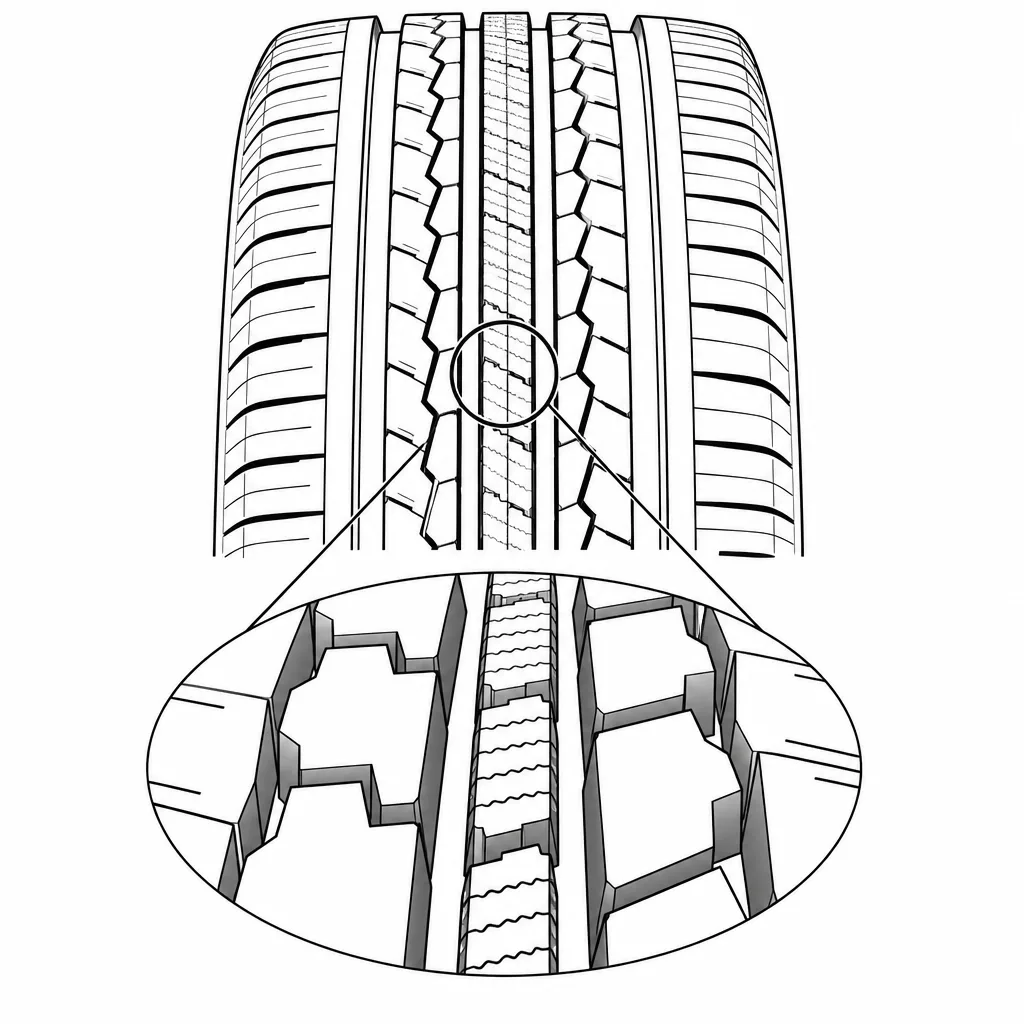 Schéma illustratif : Contraste de section entre les rangées médianes étroites et les éléments périphériques plus longs