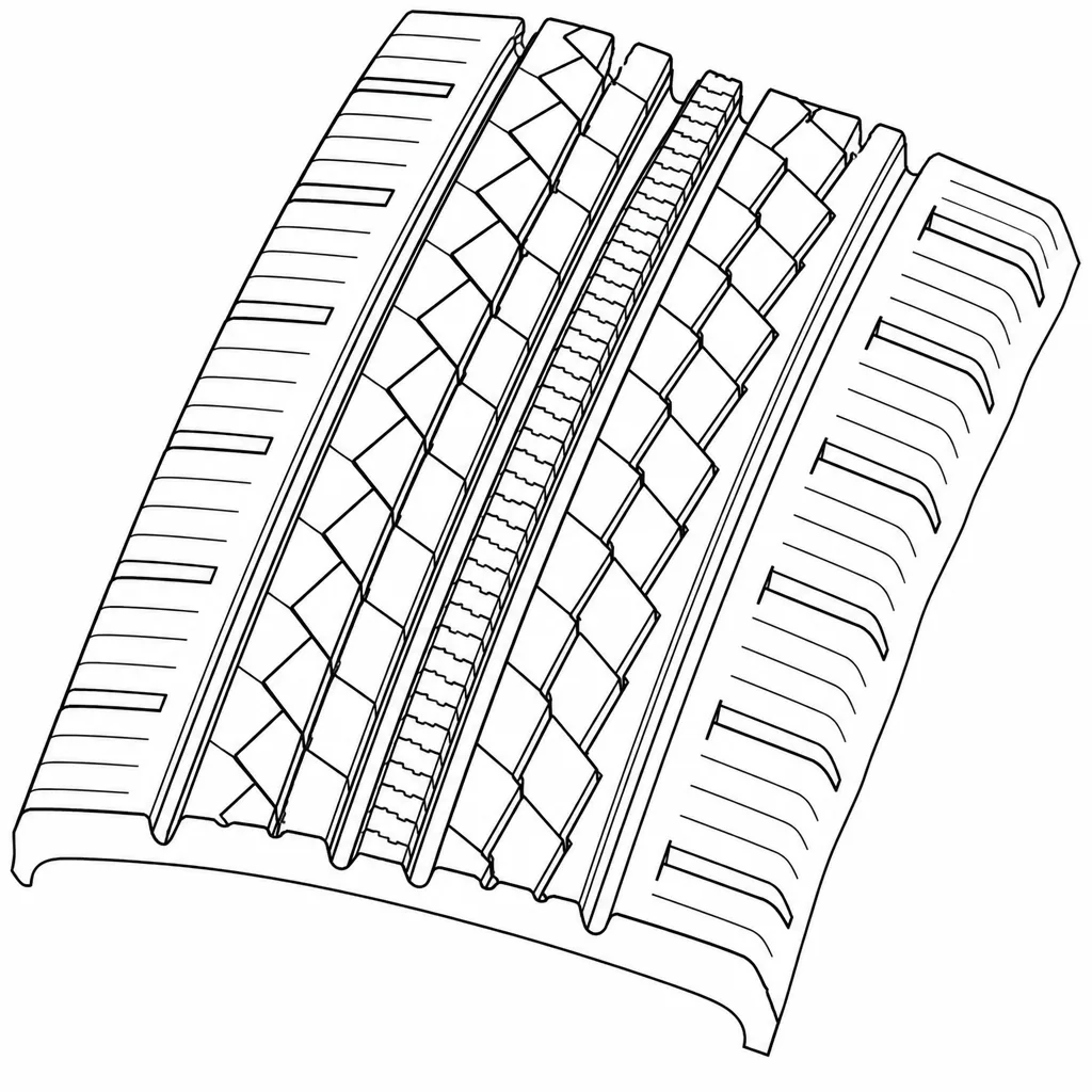 Schéma illustratif : Petits pavés médians rectangulaires divisés par des lamelles rapprochées