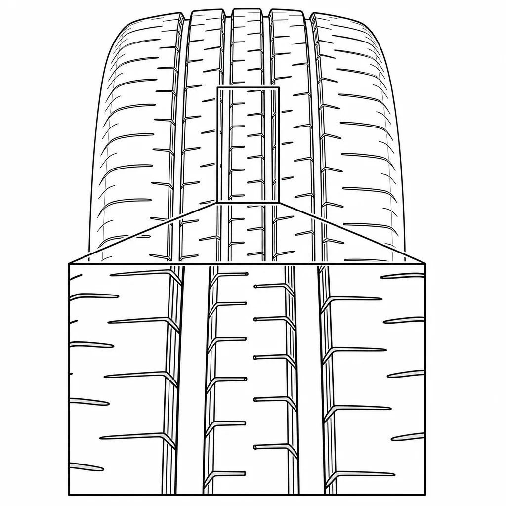 Schéma illustratif : Zone centrale étroite composée de petits pavés et de nervures segmentées