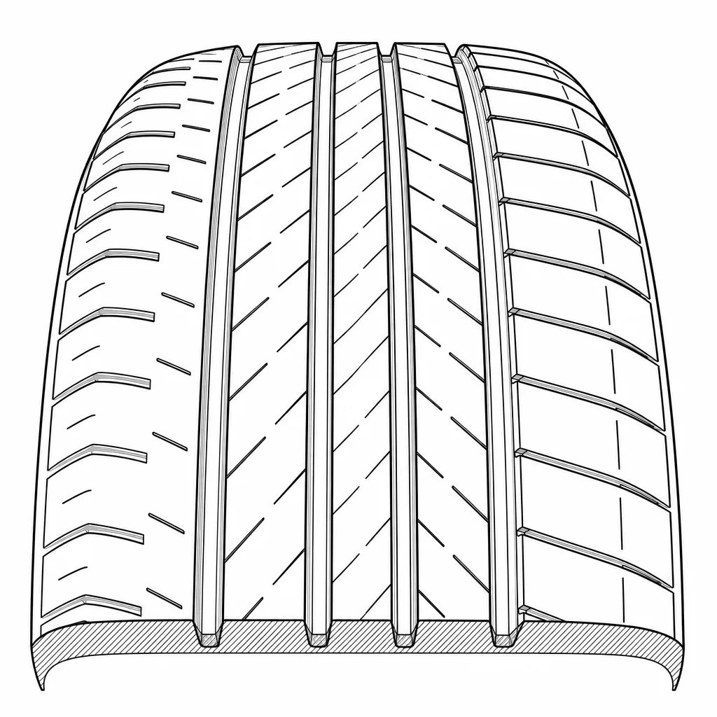 Schéma illustratif : Quatre rainures circonférentielles séparant des bandes longitudinales étroites