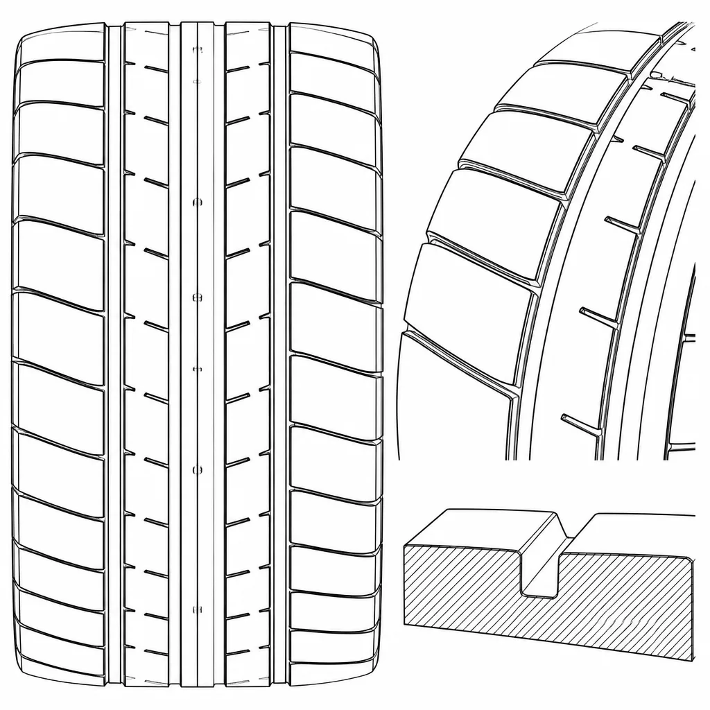 Schéma illustratif : Épaules larges à éléments allongés et entailles obliques espacées