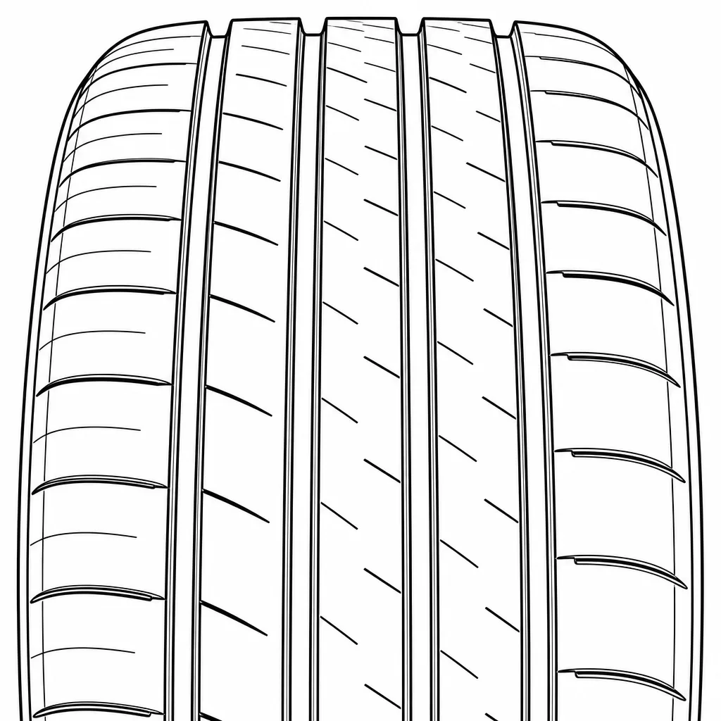 Schéma illustratif : Cinq bandes de gomme délimitées par quatre rainures circonférentielles