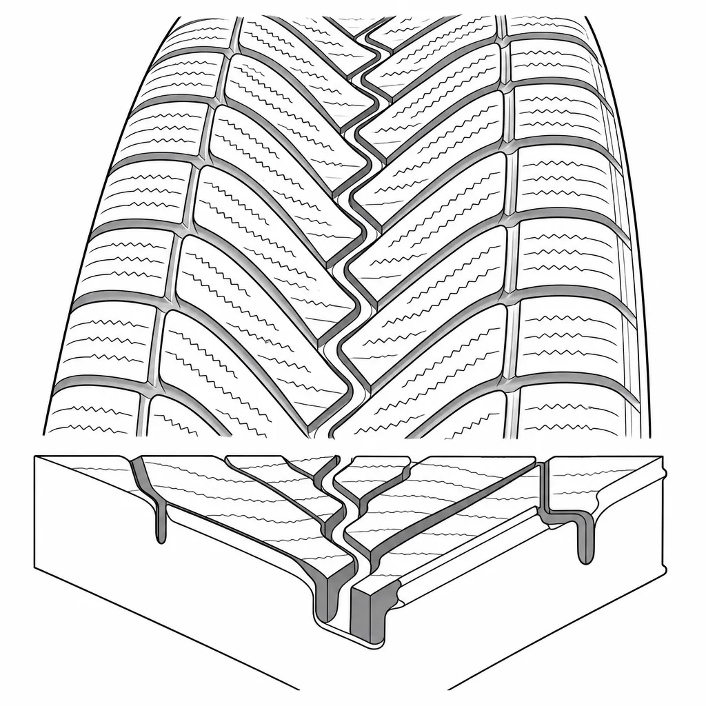 Schéma illustratif : Sillon médian en zigzag relié à plusieurs canaux latéraux