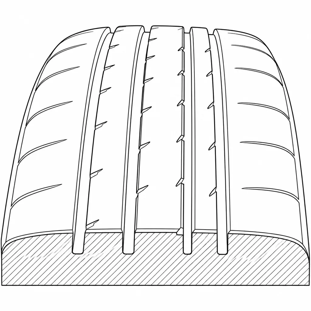 Schéma illustratif : Quatre rainures longitudinales séparant cinq bandes de gomme