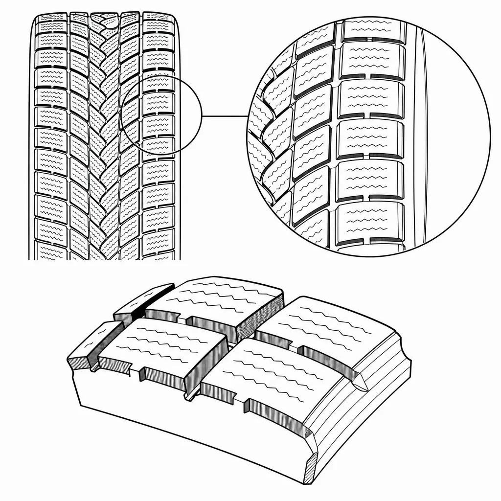 Schéma illustratif : Épaules formées de blocs segmentés avec entailles transversales et obliques