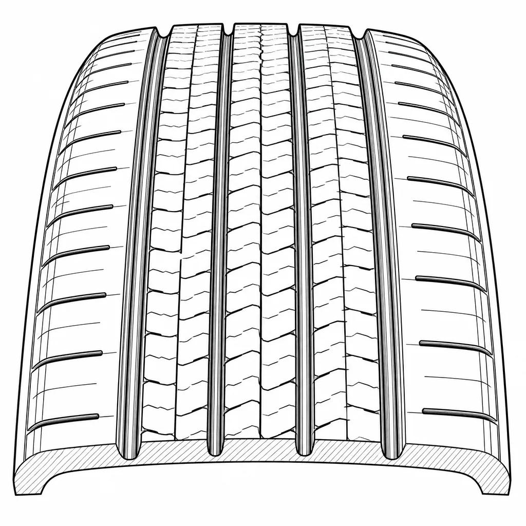 Schéma illustratif : Quatre rainures circonférentielles délimitant cinq bandes porteuses étroites
