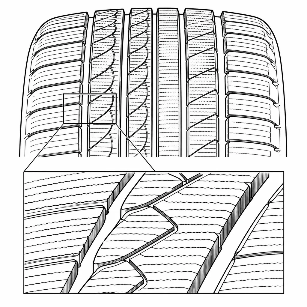 Schéma illustratif : Fines bandes de gomme délimitées par le réseau de lamelles