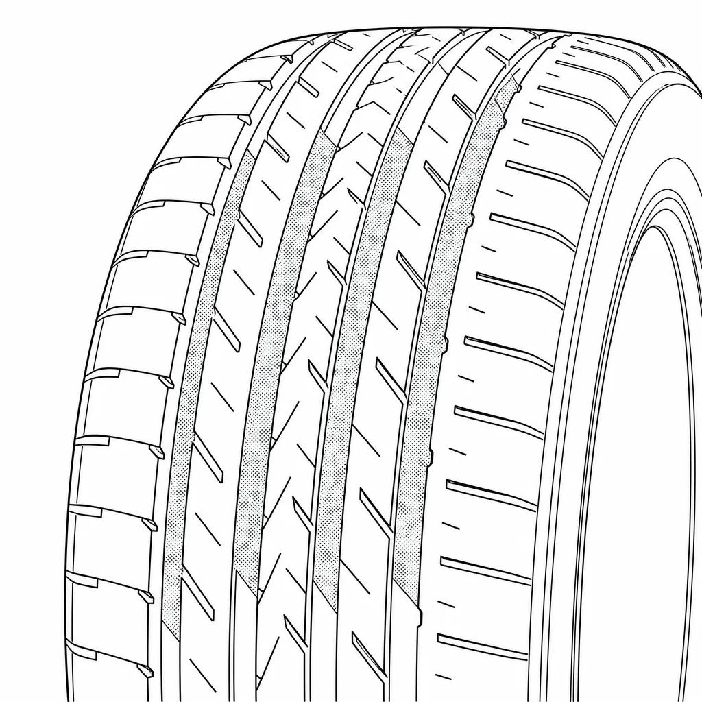 Schéma illustratif : Sections de gomme comprises entre les quatre sillons et les découpes centrales