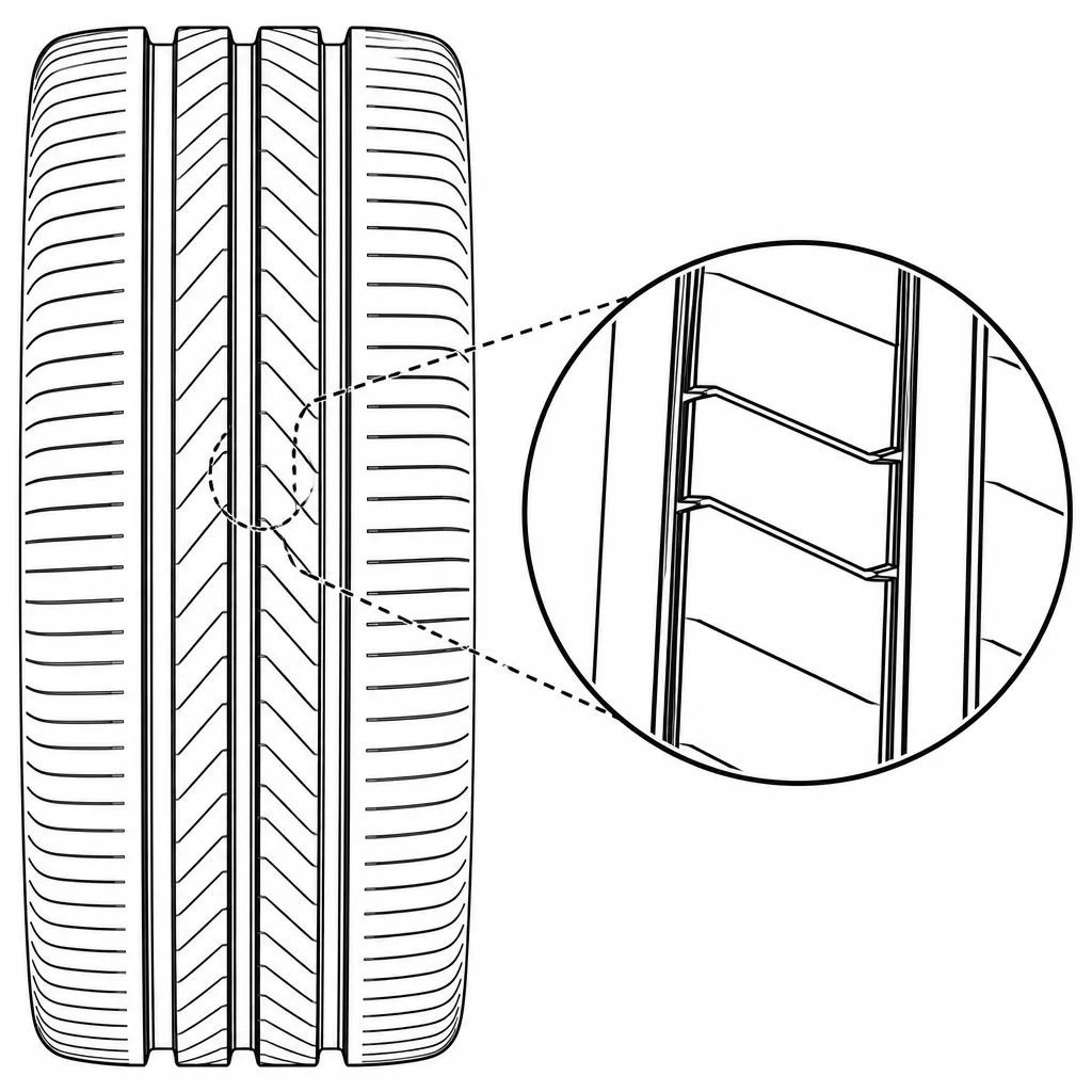 Schéma illustratif : Liaisons de gomme conservées autour des entailles obliques centrales