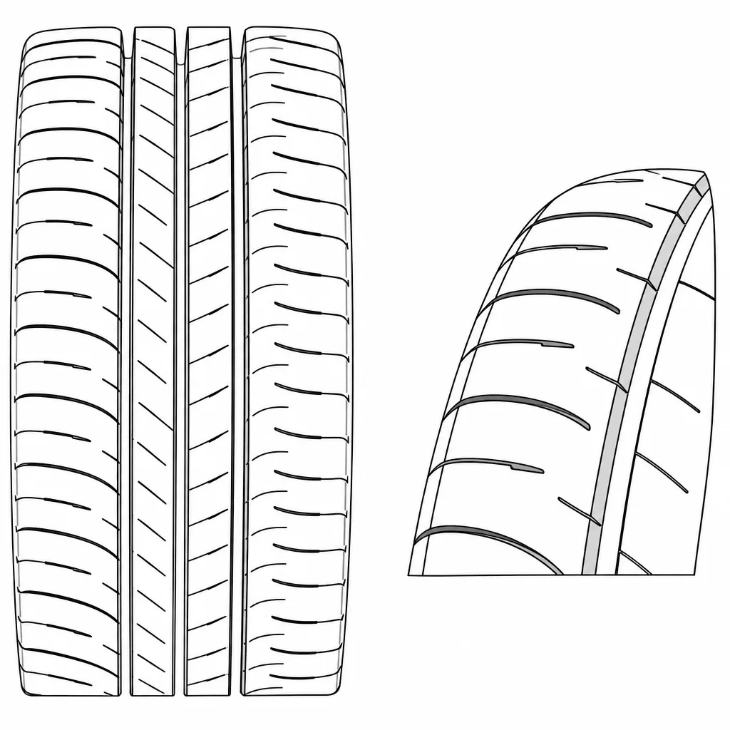 Schéma illustratif : Épaules arrondies à encoches transversales et obliques peu profondes