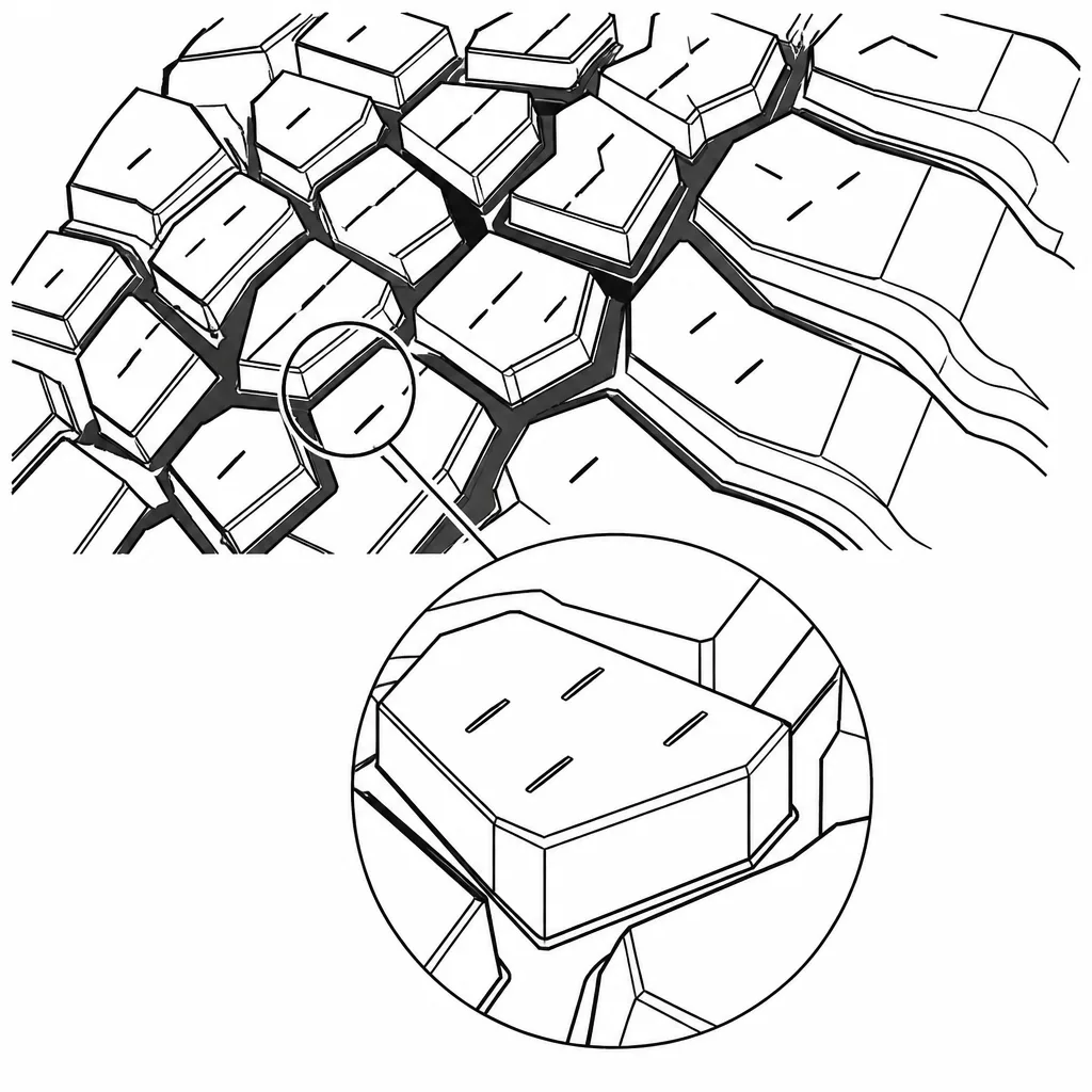Schéma illustratif : Entailles courtes arrêtées dans les pavés polygonaux