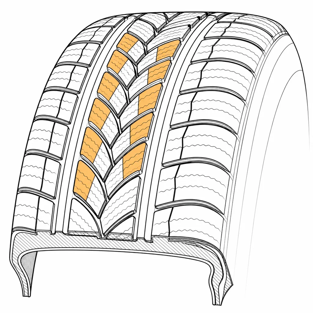 Schéma illustratif : Bandes de gomme comprises entre les rainures principales