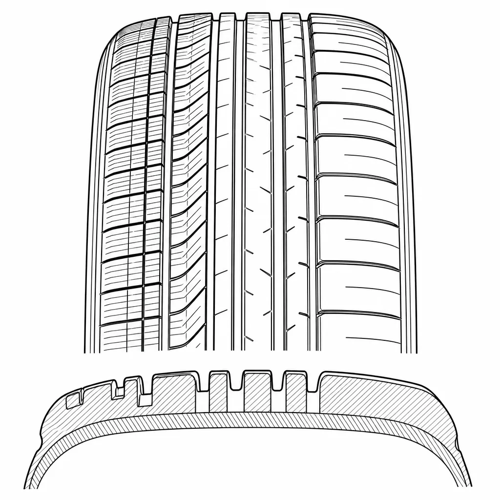 Schéma illustratif : Répartition asymétrique du volume de gomme entre les deux épaules