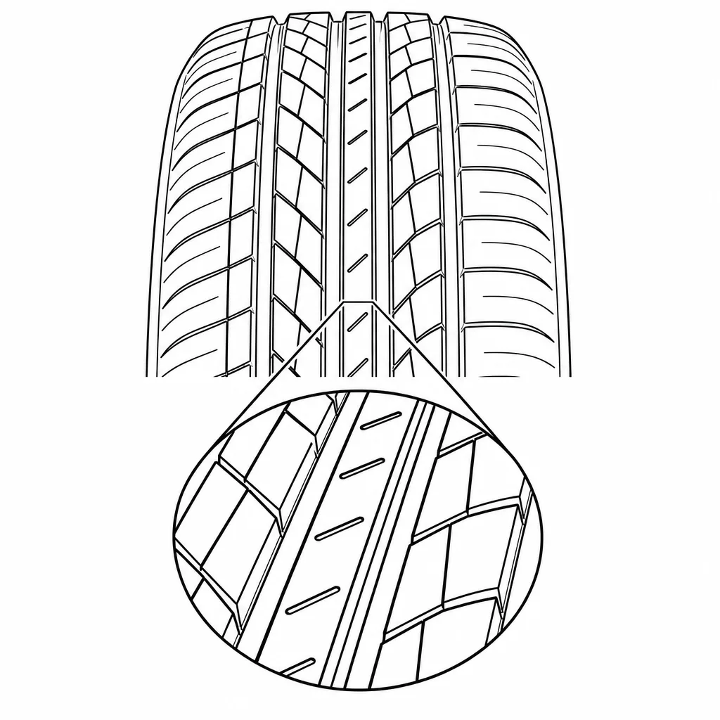 Schéma illustratif : Bande centrale étroite segmentée par des incisions obliques