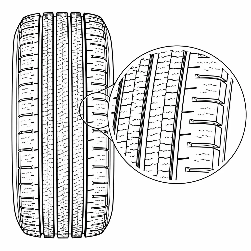 Schéma illustratif : Contraste de volume de gomme entre la couronne finement découpée et les blocs d’épaule plus larges