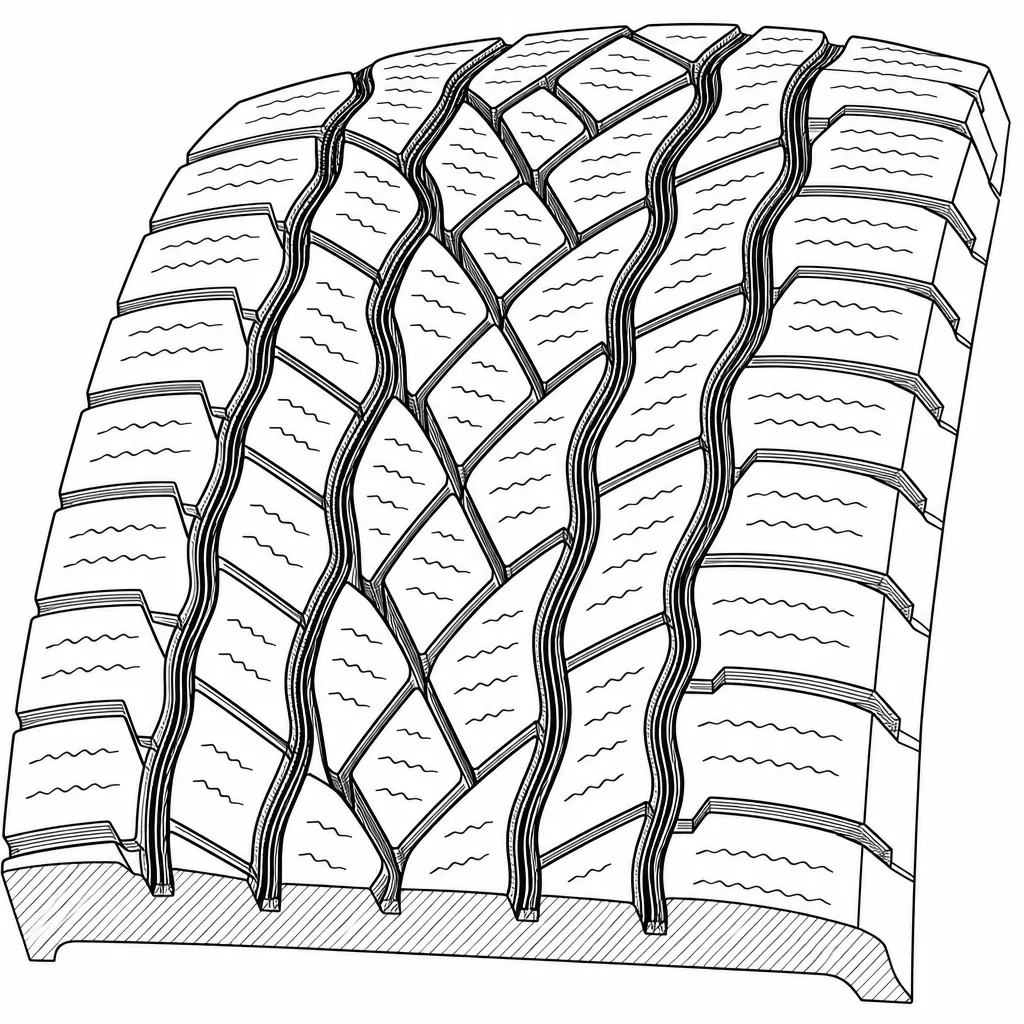 Schéma illustratif : Quatre rainures longitudinales sinueuses reliées à des découpes obliques