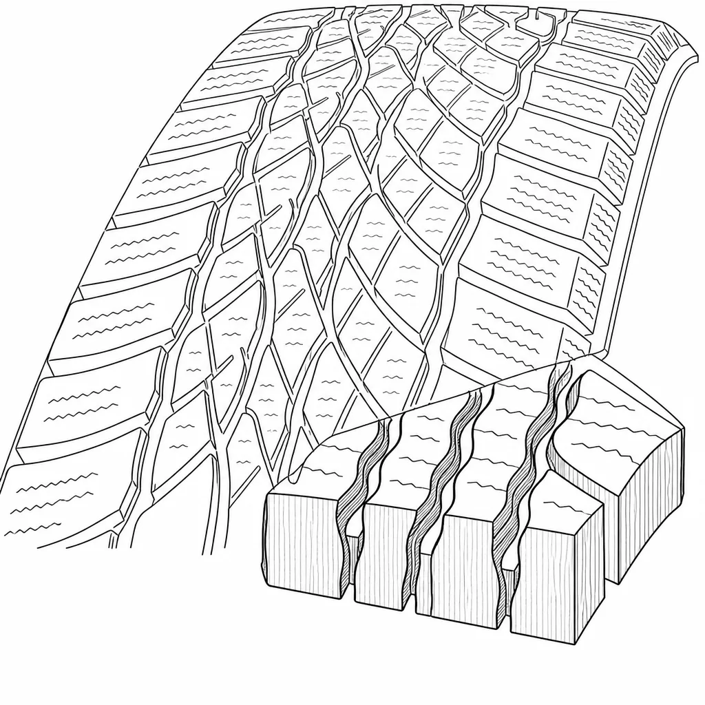 Schéma illustratif : Quatre rainures longitudinales ondulées recoupées par des passages obliques