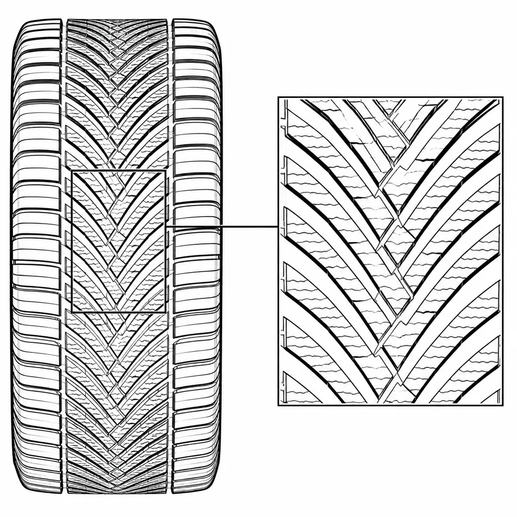 Schéma illustratif : Pointes centrales des V et branches diagonales disposées en miroir
