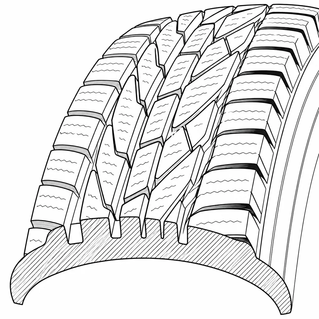 Schéma illustratif : Rapport creux/gomme élevé créé par le réseau serré de découpes