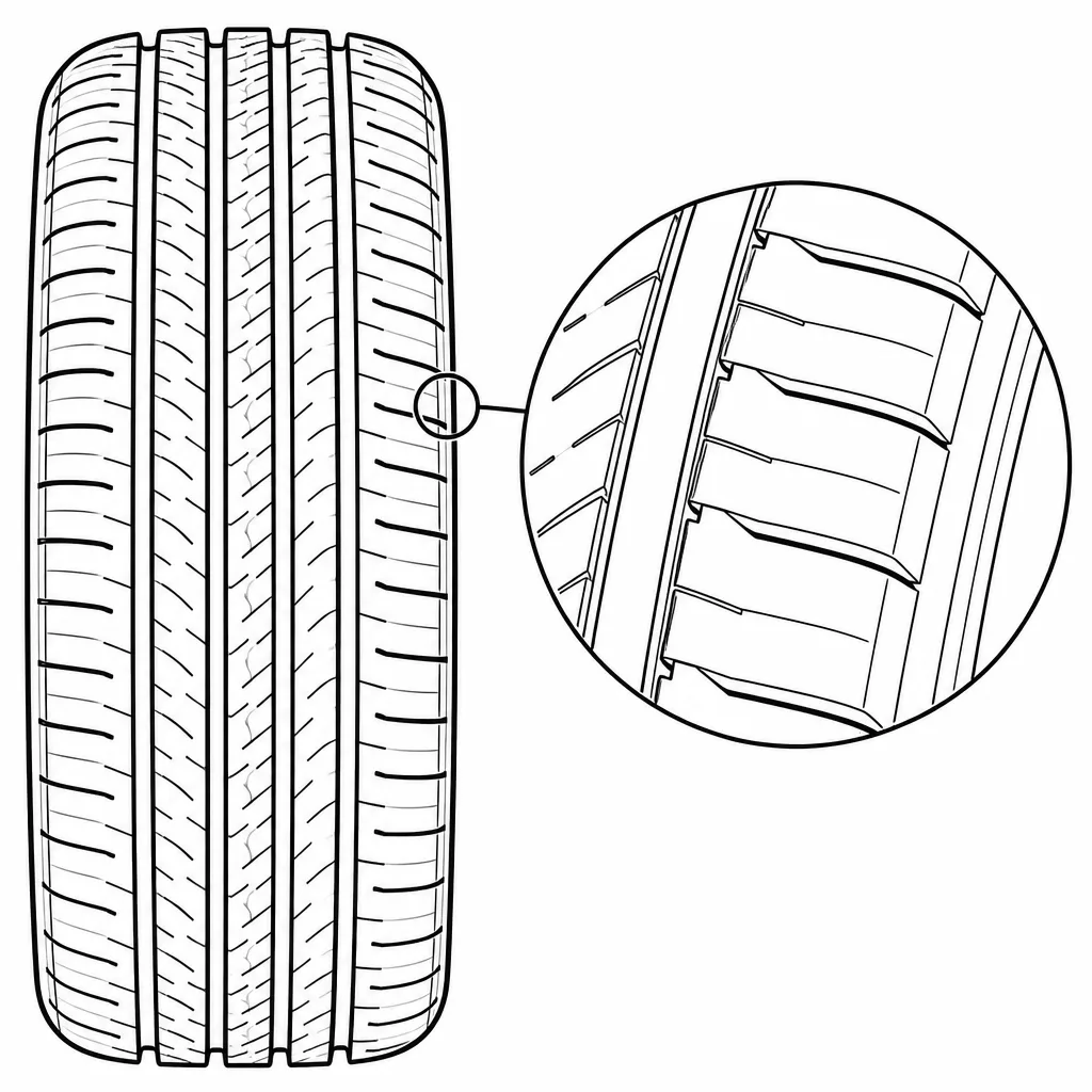 Schéma illustratif : Éléments d’épaule reliés par des portions de gomme entre des fentes courtes
