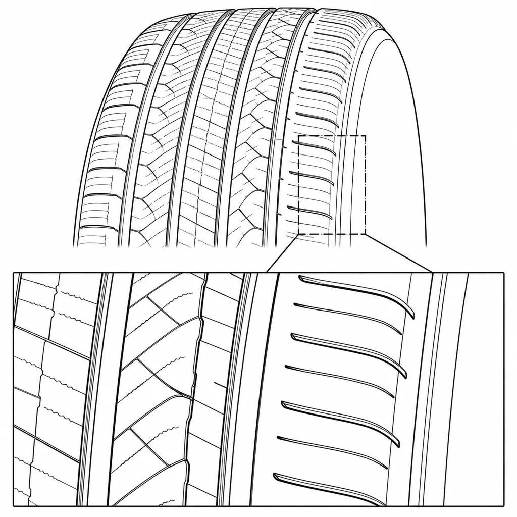 Schéma illustratif : Épaules semi-continues à encoches transversales courtes et régulières