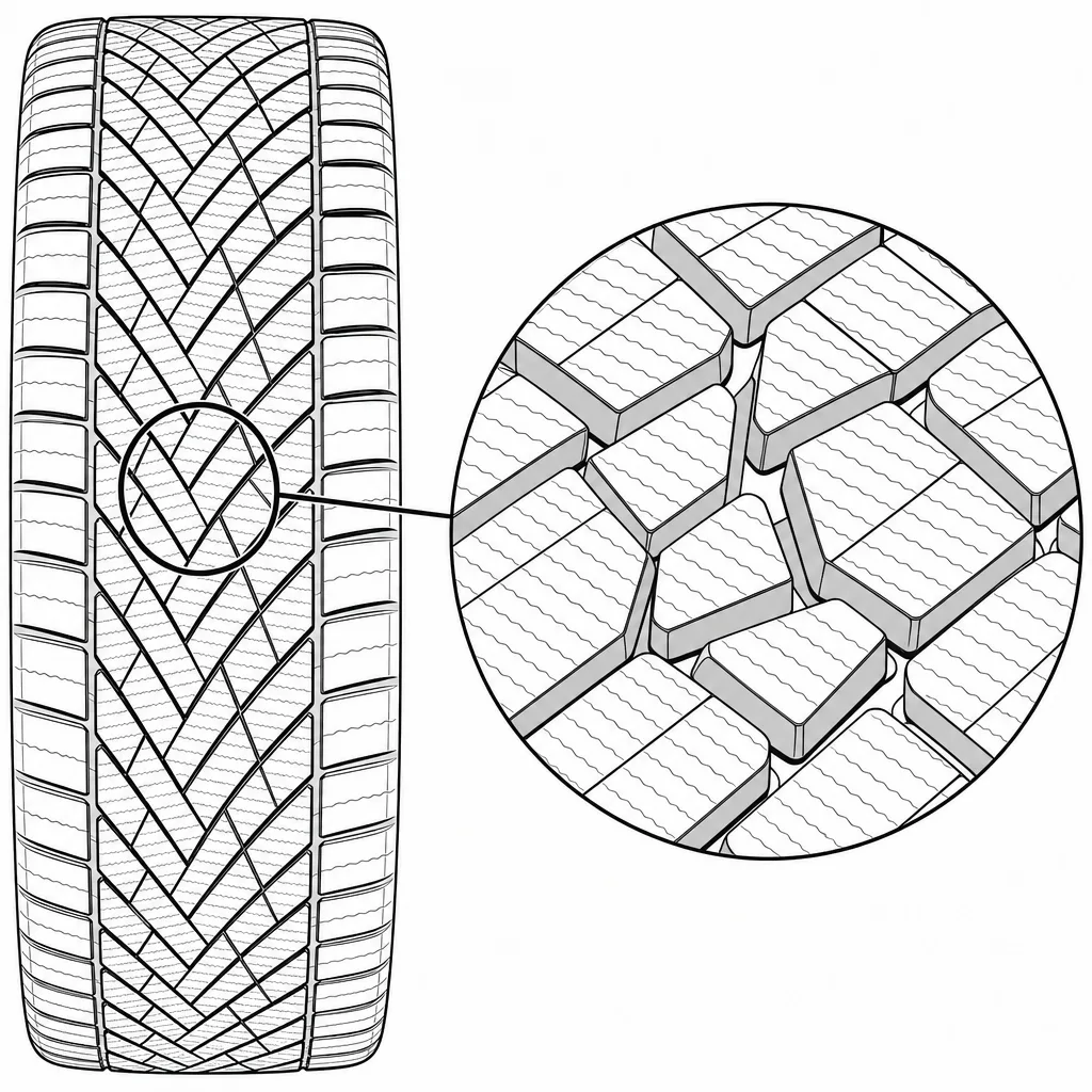 Schéma illustratif : Cols de gomme de largeur variable entre les polygones centraux