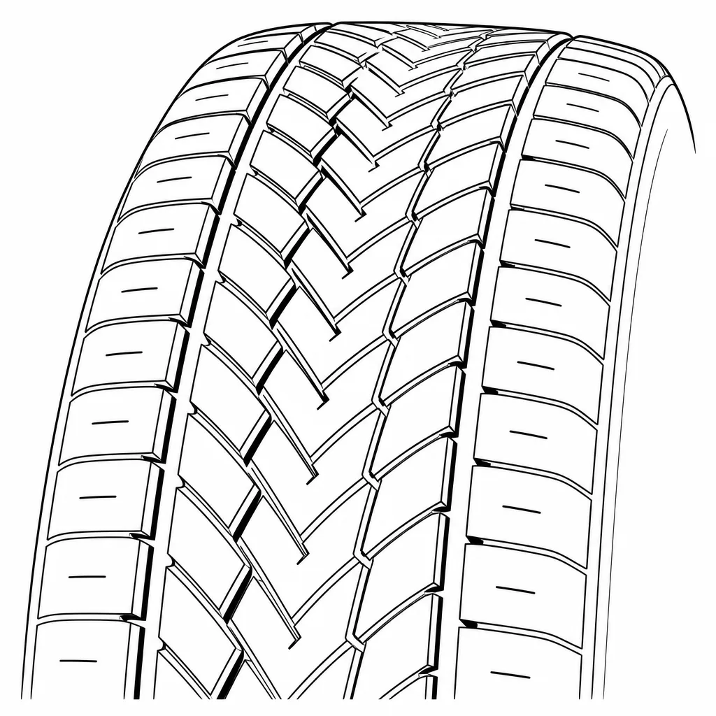 Schéma illustratif : Chemin de gomme central discontinu à extrémités de pavés imbriquées