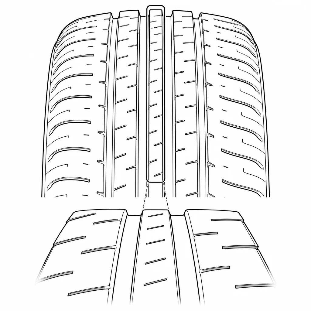 Schéma illustratif : Nervure centrale étroite, continue et ponctuée d'incisions obliques courtes