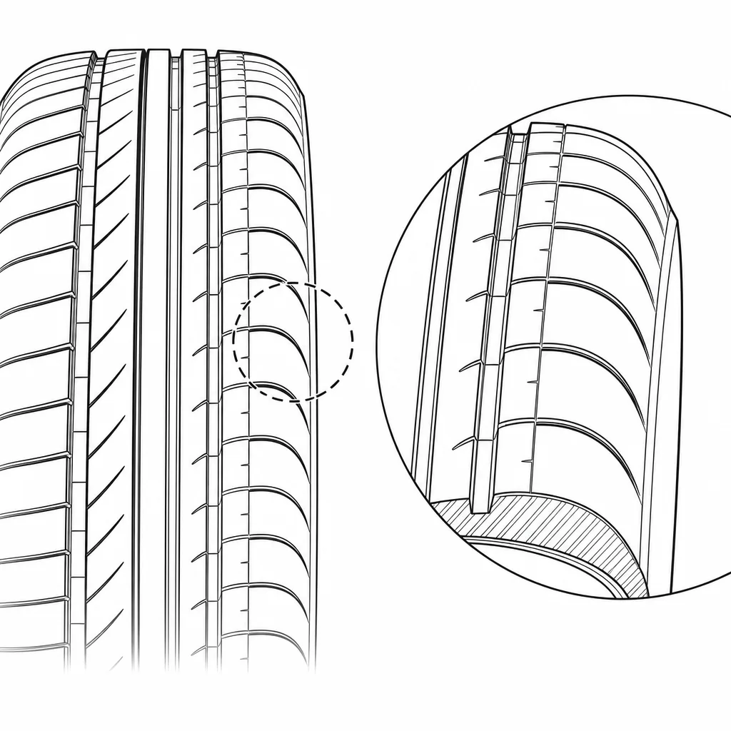 Schéma illustratif : Épaules larges, arrondies et découpées par des encoches transversales courtes